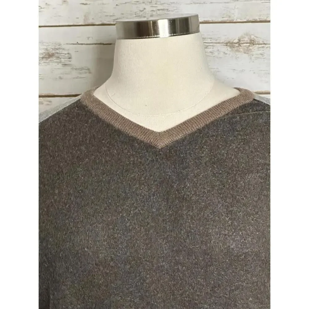 Vintage GAP brown/gray cotton/cashmere colorblock V-neck pullover sweater XXL